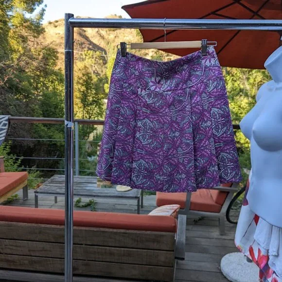 Vintage RareBanana Republic SILK Pleated Paisley Skirt Purple Pink Floral Sz 0 - Picture 2 of 4